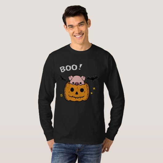 funny and cute piggy pig boo in pumpkin bats Hallo T-Shirt (Vorne ganz)