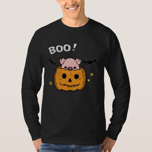 funny and cute piggy pig boo in pumpkin bats Hallo T-Shirt (Vorderseite)
