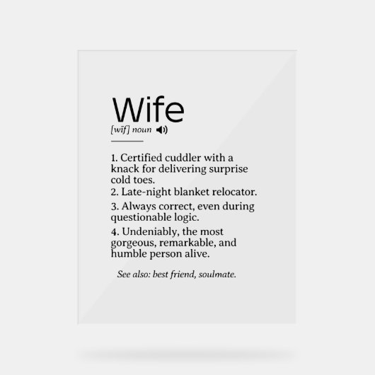 Funny and Heartfelt Ehefrau Definition Acrylschild (Vorderseite)