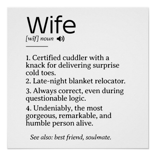 Funny and Heartfelt Ehefrau Definition Poster (Vorderseite)