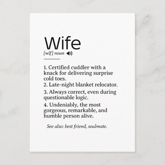 Funny and Heartfelt Ehefrau Definition Postkarte (Vorderseite)
