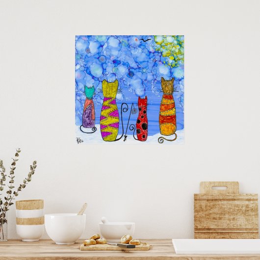 Funny and Whimsical Cats Fishing Poster (Küche)