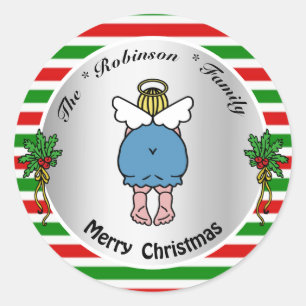 Funny Angel Rot und Grüne Farben Personalisierte W Runder Aufkleber