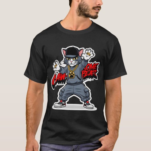 Funny Angesagt-Hop Cat im Stil der 90er Jahre T-Shirt (Vorderseite)
