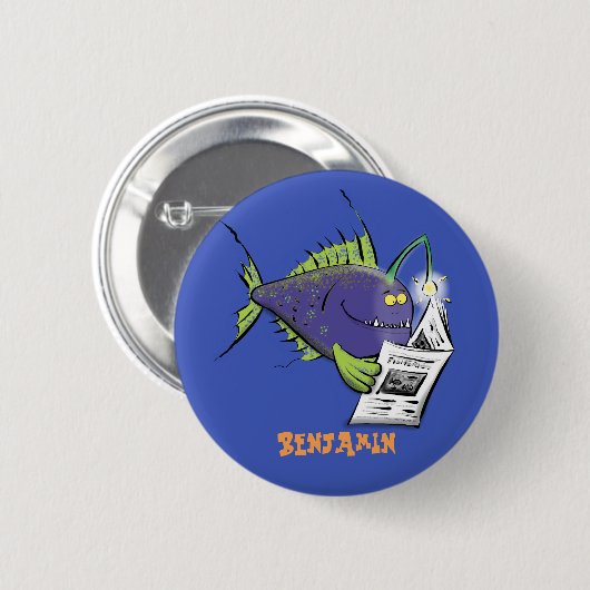 Funny angler Fisch Cartoon Taste Button (Vorne & Hinten)