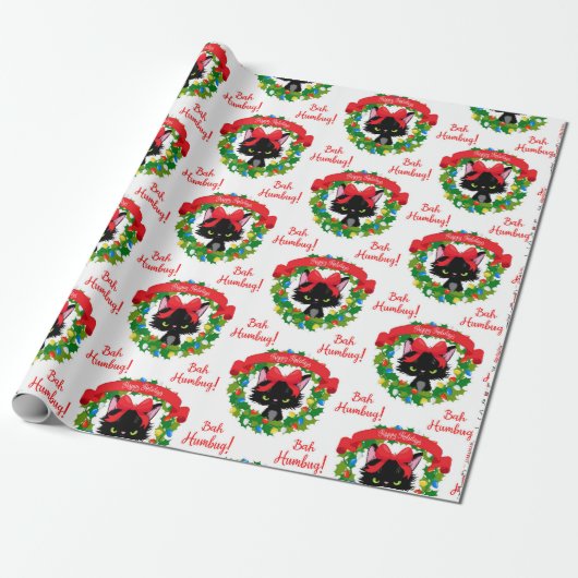 Funny Angry Black Cat Bah Humbug Geschenkpapier (Ungerollt)