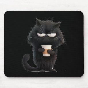 Funny Angry Black Cat T-Shirt Niedlicher Kaffee Lo Mousepad