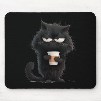 Funny Angry Black Cat T-Shirt Niedlicher Kaffee Lo Mousepad