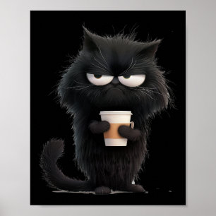 Funny Angry Black Cat T-Shirt Niedlicher Kaffee Lo Poster
