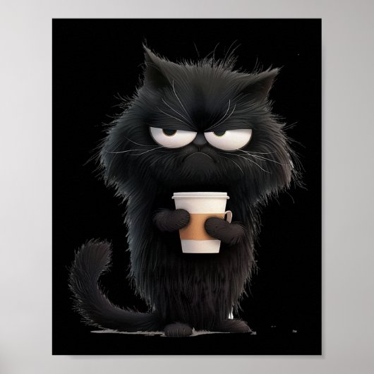 Funny Angry Black Cat T-Shirt Niedlicher Kaffee Lo Poster (Vorne)