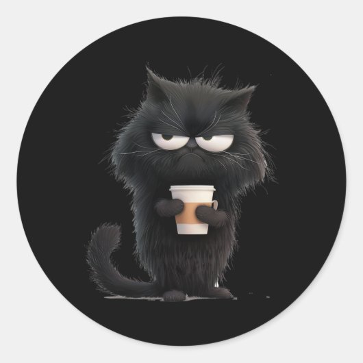 Funny Angry Black Cat T-Shirt Niedlicher Kaffee Lo Runder Aufkleber (Vorderseite)