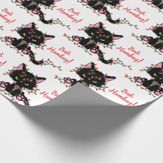 Funny Angry Black Kitten "Bah Humbug" Geschenkpapier (Ecke)