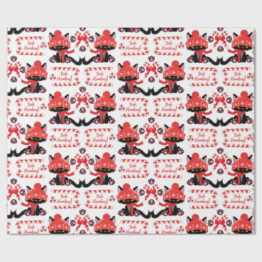 Funny Angry Black Twin Cats "Bah Humbug" Geschenkpapier (Flach)
