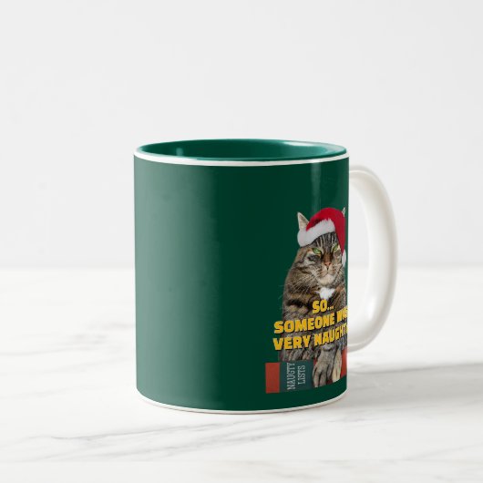 Funny angry cat Christmas  Zweifarbige Tasse (VorderseiteRechts)