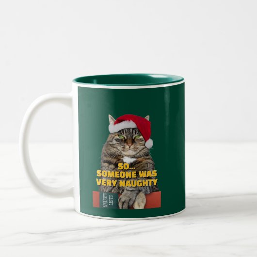 Funny angry cat Christmas  Zweifarbige Tasse (Links)