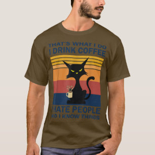 Funny Angry Cat Drink Coffee T - Shirt