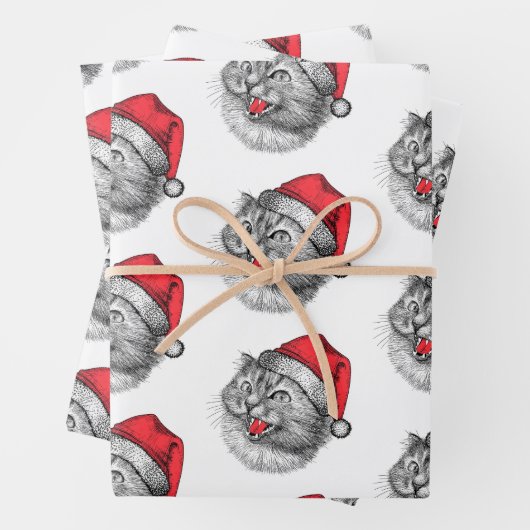 Funny Angry Christmas Santa Hat Cat Geschenkpapier Set (Beispiel)