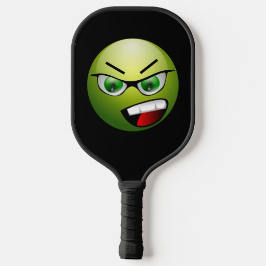 Funny Angry Face Green Black Pickleball Schläger (Rückseite)