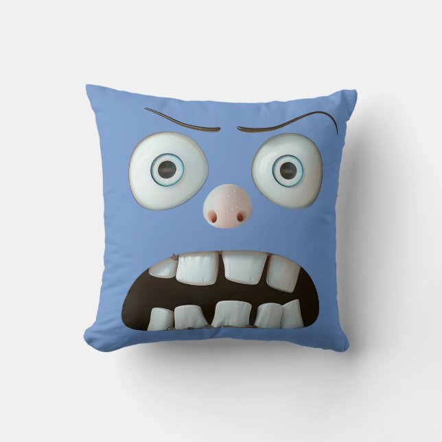 Funny Angry Face Throw Kissen (Vorderseite)