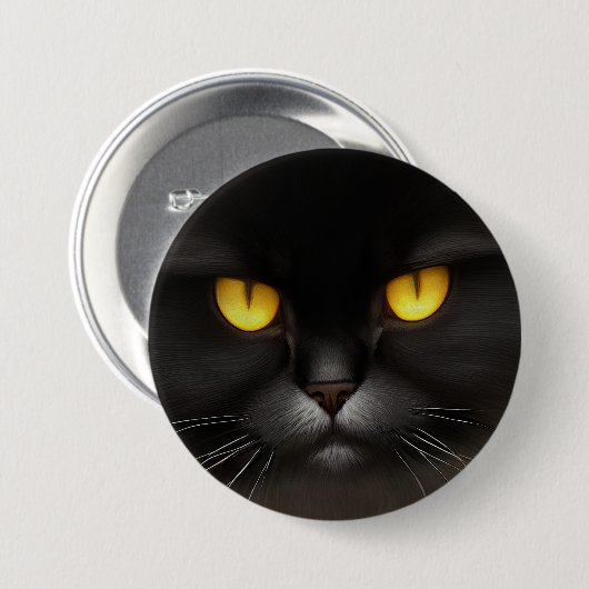 Funny Angry Fluffy Black Persian Kitty Cat Face Button (Vorne & Hinten)