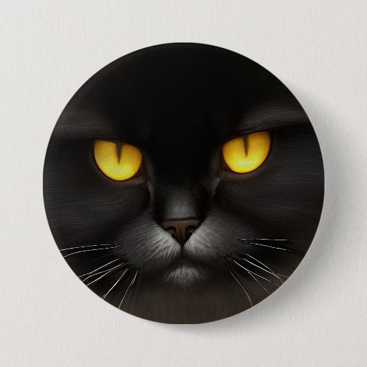 Funny Angry Fluffy Black Persian Kitty Cat Face Button (Vorderseite)