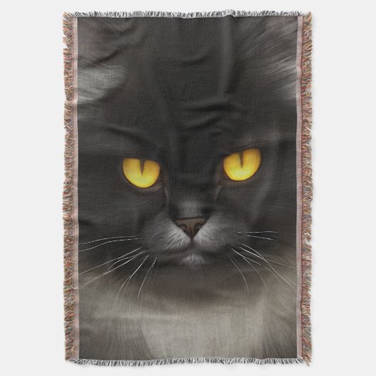 Funny Angry Fluffy Black Persian Kitty Cat Face Decke (Vorderseite Vertikal)