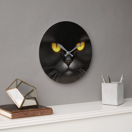 Funny Angry Fluffy Black Persian Kitty Cat Face Große Wanduhr (Büro)