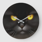 Funny Angry Fluffy Black Persian Kitty Cat Face Große Wanduhr (Vorderseite)