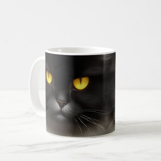 Funny Angry Fluffy Black Persian Kitty Cat Face Kaffeetasse (Vorderseite Links)