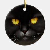 Funny Angry Fluffy Black Persian Kitty Cat Face Keramik Ornament (Vorne)