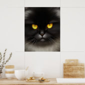 Funny Angry Fluffy Black Persian Kitty Cat Face Poster (Küche)