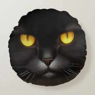 Funny Angry Fluffy Black Persian Kitty Cat Face Rundes Kissen