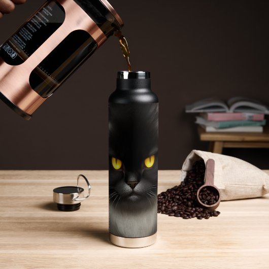 Funny Angry Fluffy Black Persian Kitty Cat Face Trinkflasche (Kaffee)