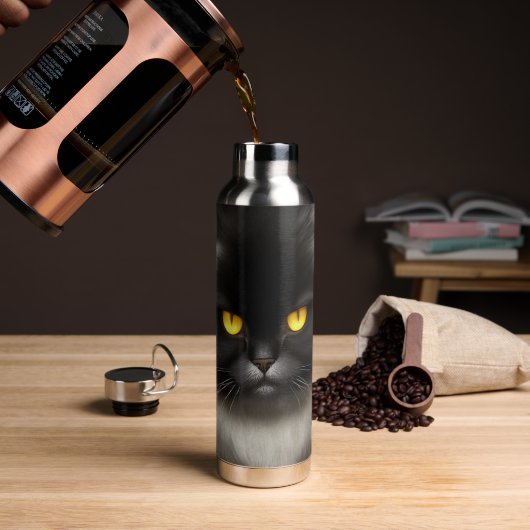 Funny Angry Fluffy Black Persian Kitty Cat Face Trinkflasche (Kaffee)