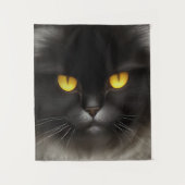 Funny Angry Fluffy Black Persian Kitty Cat Face Wandteppich (Vorderseite)