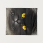 Funny Angry Fluffy Black Persian Kitty Cat Face Wandteppich (Vorderseite (Horizontal))