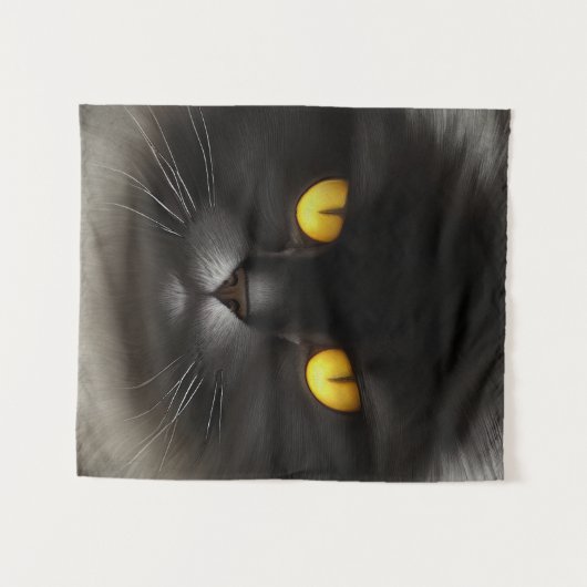 Funny Angry Fluffy Black Persian Kitty Cat Face Wandteppich (Vorderseite (Horizontal))