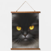 Funny Angry Fluffy Black Persian Kitty Cat Face Wandteppich Mit Holzrahmen (Vorderseite)