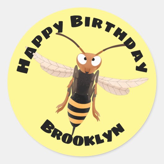 Funny angry Hornet Wespe Cartoon Illustration Klas Runder Aufkleber (Vorderseite)