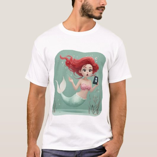 Funny Angry Mermaid No Signal Underwater Art. T-Shirt (Vorderseite)