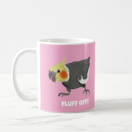 Funny Angry Normal Grey Cockatiel Fluff Off Kaffeetasse (Links)