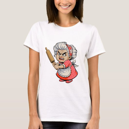 Funny Angry Old Lady mit Rolling Button Cartoon Ar T-Shirt (Vorderseite)
