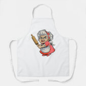 Funny Angry Old Lady with Rolling Pin Cartoon Art Schürze (Vorderseite)