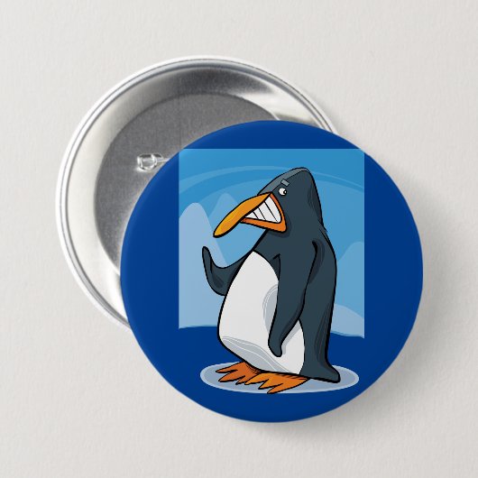 Funny Angry Pinguin Cartoon Cool Waving Button (Vorne & Hinten)