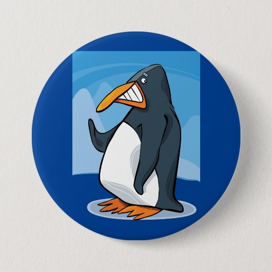Funny Angry Pinguin Cartoon Cool Waving Button (Vorderseite)