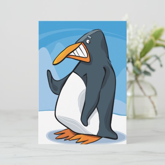 Funny Angry Pinguin Cartoon Cool Waving Einladung (Stehend Vorderseite)