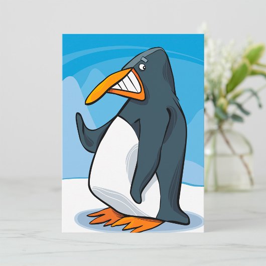 Funny Angry Pinguin Cartoon Cool Waving Einladung