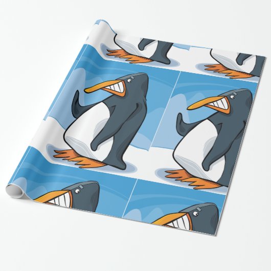 Funny Angry Pinguin Cartoon Cool Waving Geschenkpapier (Ungerollt)