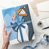Funny Angry Pinguin Cartoon Cool Waving Geschenkpapier