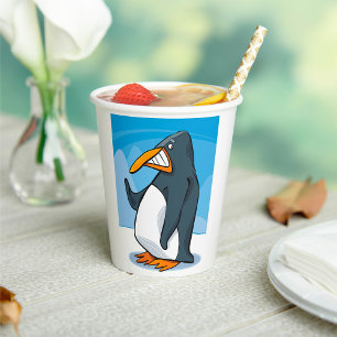 Funny Angry Pinguin Cartoon Cool Waving Pappbecher